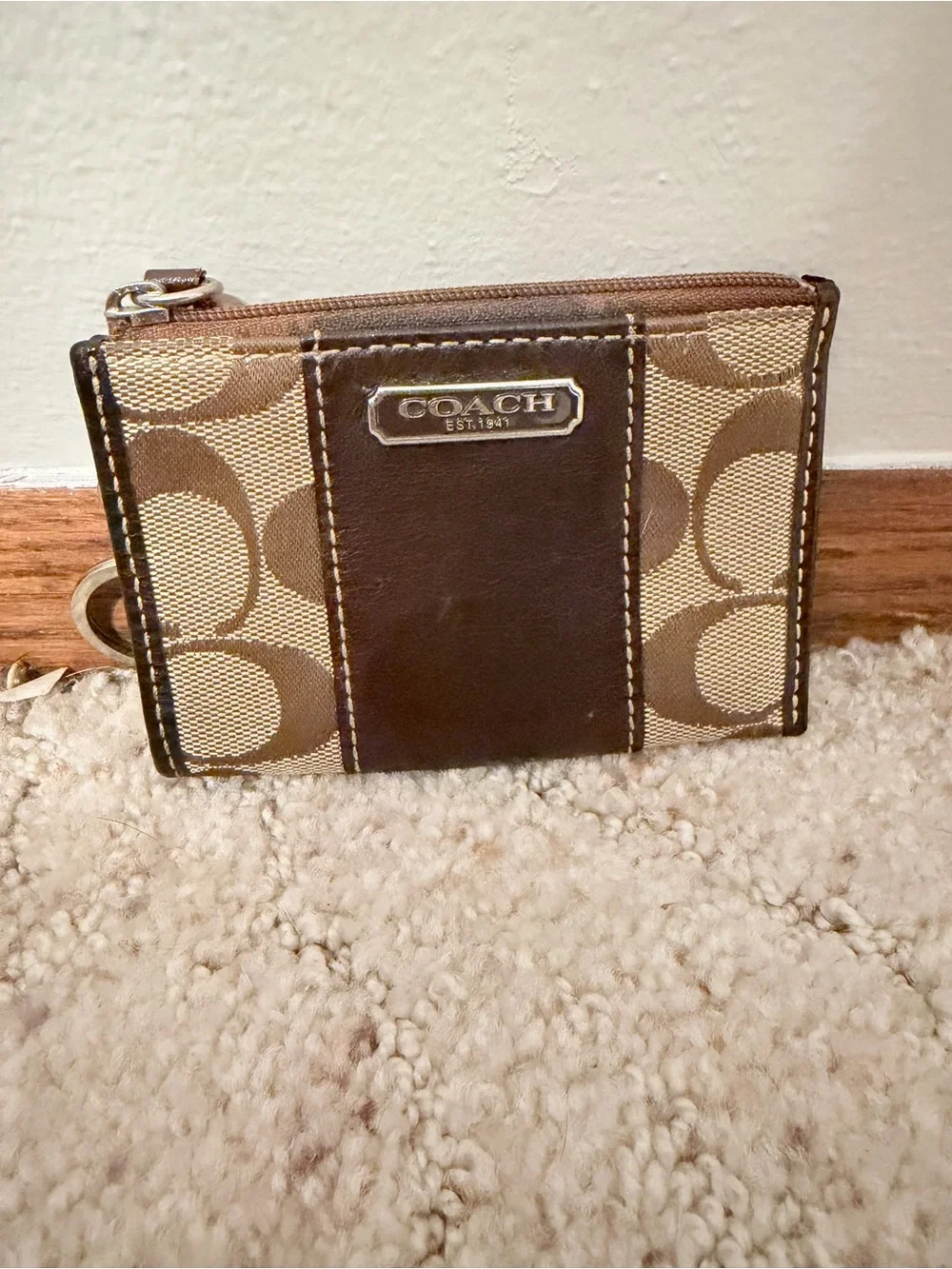 Coach Signature Canvas Card Case in Brown and Tan